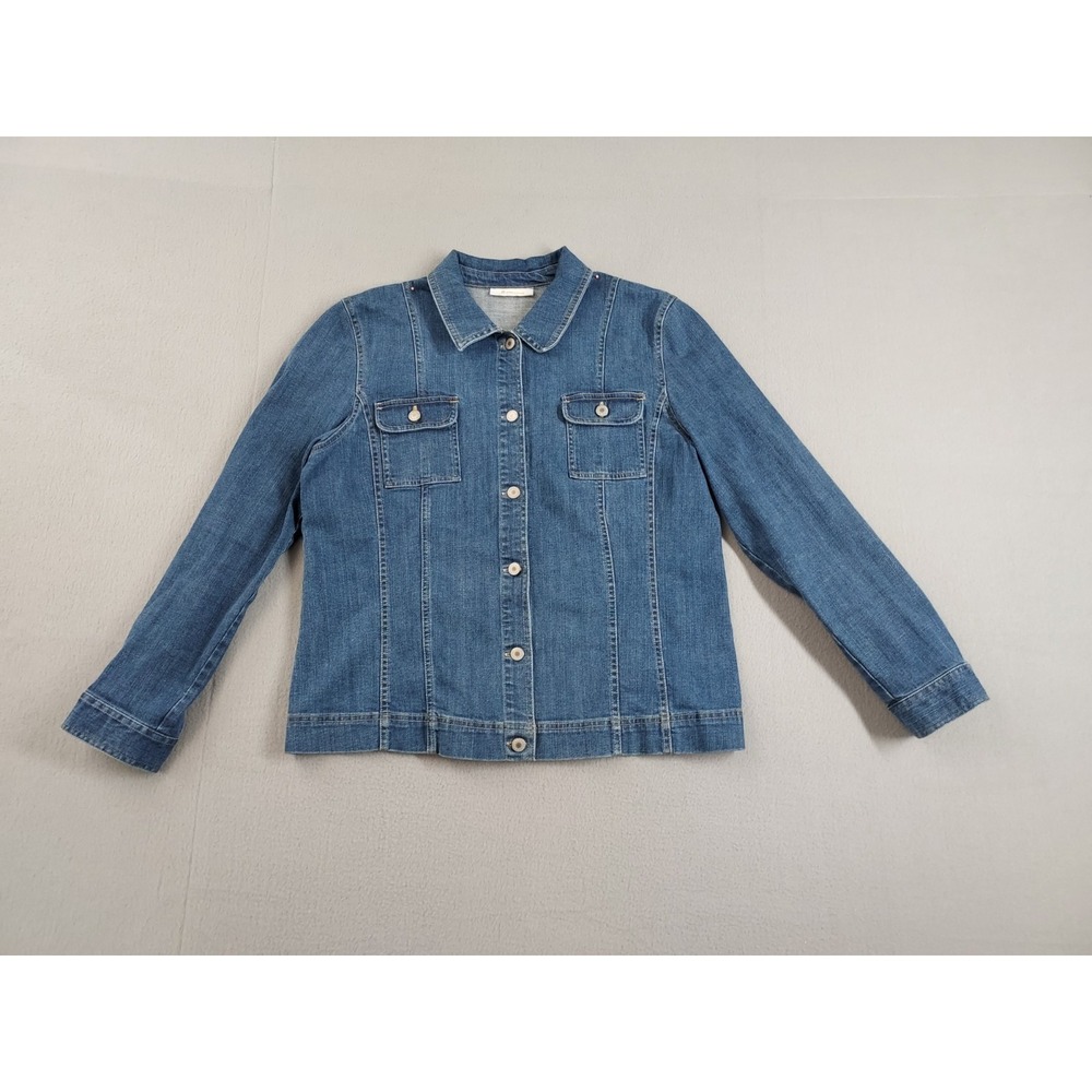 JM Collection Women Denim‎ Jacket Blue Button Up Chest Pockets Long Sleeve City